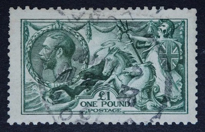 GB SG404 KGV 1913 £1 Dull Blue-Green, Waterlow, Seahorse, Used, Cat £1600 — 第 1/2 张图片