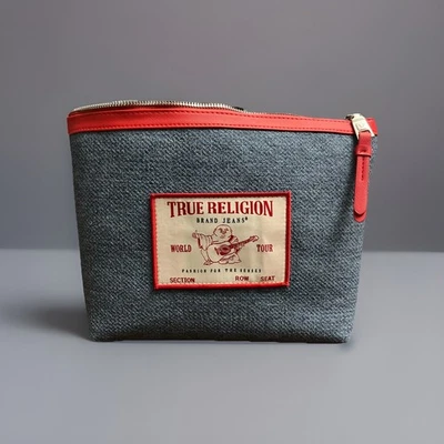 True Religion Будда джинсовой ткани синий косметики/туалетных принадлежностей/дорожная сумка с красный акценты новый с Ярлыками - Изображение 1 из 4