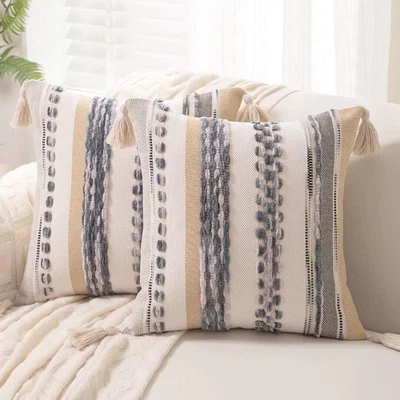 Juego de 2 Fundas de Almohada Boho 18x18 Tejidas 18x18 (Pack 2), Gris  Foto 1 de 4
