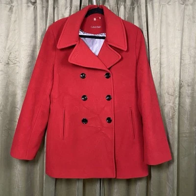 Calvin Klein Women Red Double Button Wool Blend Peacoat Size 16 EUC - Image 1 of 4