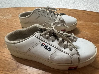 Fila Sneaker Womens 8 White Redmond Mules Lace Up Round Toe Casual Leather - Image 1 of 4