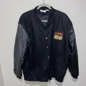 VTG HBO Men’s Snap On Wool Blend Leather Jacket Size XL Black - Picture 1 of 7