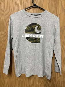 Boys Carhartt Gray Long Sleeve Shirt Camo Logo Size M 10/12 Kids Youth - Picture 1 of 6
