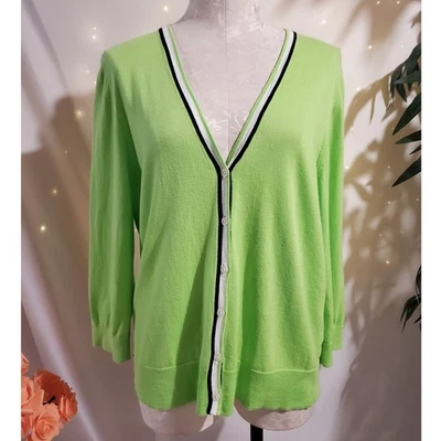 Vtg Chaps V-Neck Button Cardigan Size XL Preppy Country Club Old Money Green - Image 1 of 4