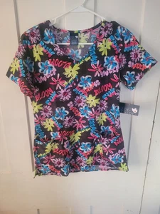 Zoe + Chloe Bloom Flower Scrub Top Womens Size Extra Small  XS NWT - Picture 1 of 1