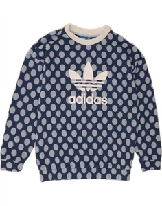 ADIDAS Womens Oversized Sweatshirt Jumper UK 12 Medium Navy Blue Polka Dot VU06 - Picture 1 of 3