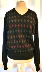 Henry Grethel 100% Wolle schwarz Langarm mit mehrfarbigem Rauten Design Gr. M - Bild 1 von 9