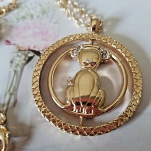 Studio S Gold Dog puppy Pendant Necklace 31" plated Rhinestones Dog Lover - Picture 1 of 4