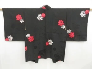 4214T05z610 Vintage Japanese Kimono Silk HAORI Maple Black - Picture 1 of 8