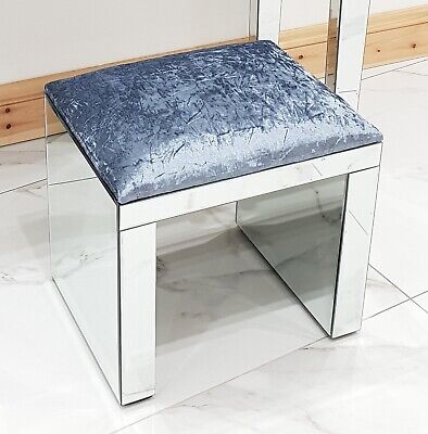 Dressing Table Stool Silver Mirrored GREY CRUSHED VELVET Vanity Stool UK Stock • 109.02£