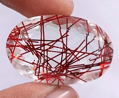 70.90 Ct Oval Cut Red Rutilated Quartz Certified Transparent Loose Gems M25 - Image 1 of 4