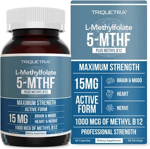L Methyl Folate 15Mg plus Methyl B12 Cofactor - Professional Strength, Active 5- - Picture 1 of 11