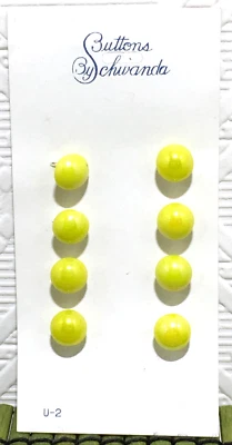 Yellow Iridescent Glass Shank Schwanda Buttons  Japan 5/16" Set of 8 Vintage - Image 1 of 3