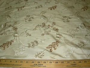 5 YDS 100% SILK  FLORAL SCROLLS EMBROIDERED  DRAPERY UPHOLSTERY FABRIC FOR LESS - Picture 1 of 4