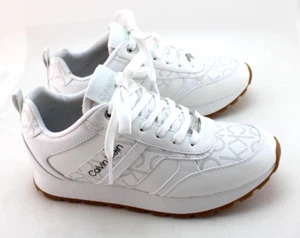 New CALVIN KLEIN Carlla Size 7.5M White with CK Logo Women Fashion Sneaker Shoes - Picture 1 of 14
