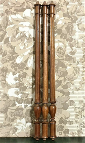 3 walnut carved groove baluster column Antique french architectural salvage Cover