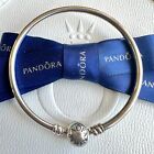Authentic Pandora Silver Signature Logo Charm Bangle Bracelet 17cm #590713