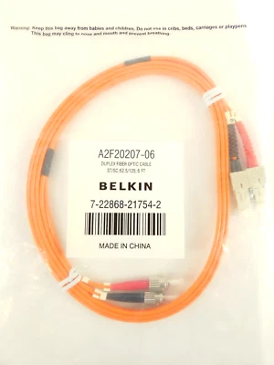 ST-SC Belkin A2F20207-06 Duplex Fiber Optic Cable 62.5/125 - 6 Feet - Image 1 of 4