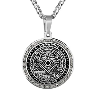 Collana All Seeing Eye Annuit Coeptis Acciaio 316L Zirconi 24in Catena Cubana Urban Edgy - Foto 1 di 19