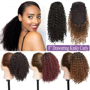 UK Afro Hair Kinky Curly Pony Tail Drawstring Clip in Hair Extensions as Human - Picture 1 of 15