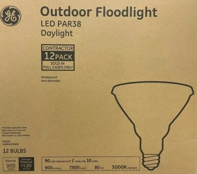 12 GE 90-Watt PAR38 Daylight Bright LED Floodlight Bulbs - 900 Lumens - Image 1 of 3