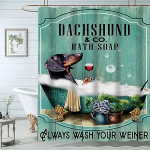 Dog Shower Curtain Funny Shower Curtains 60Wx72L Inch Dachshund Bath Soap Shower - Picture 1 of 12