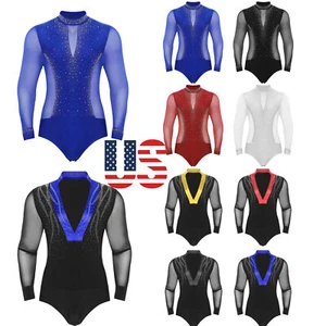 Mens Shiny Rhinestones Tango Latin Ballroom Salsa Jazz See-Through Mesh Leotard - Picture 1 of 104