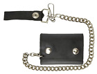 Black Mens Leather Biker's Steal Chain Trifold Wallet Trucker Motorcycle