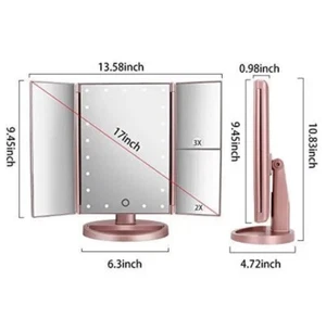deweisn Dresser Mount Tri-Fold Lighted Vanity Mirror with MAKEUP Mirror - Picture 1 of 6