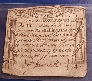 BILLETE EMISIÓN BACALAO PAUL REVERE, MONEDA COLONIAL DE MASSACHUSETTS, FECHA 1776 - Imagen 1 de 2