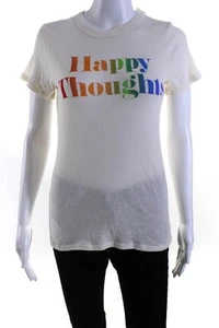 Chaser Womens Short Sleeve Crew Neck Happy Thoughts Tee Shirt White Size Small - Picture 1 of 6