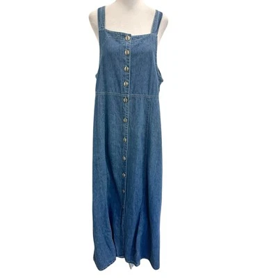 Vintage Western Button Front Denim Jumper Maxi Dress Sleeveless Y2K size 14 - Image 1 of 4