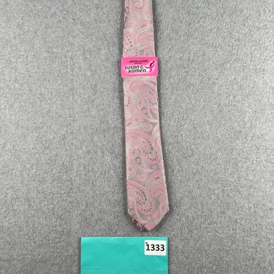 Knots For Hope Susan G Komen 领带 灰色 粉色 佩斯利 全新 全新带标签 — 第 1/4 张图片