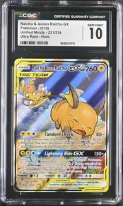 (PSA) CGC 10 Raichu & Alolan Raichu Unified Minds Tag Team Pokemon Karte #221 Gem - Bild 1 von 3
