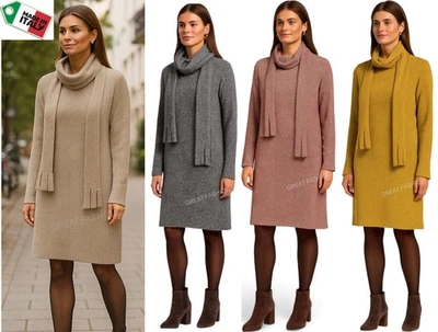 Ladies Italian Winter Tunic Long Top Womens Scarf Dress Lagenlook Quality NEW - Image 1 of 4