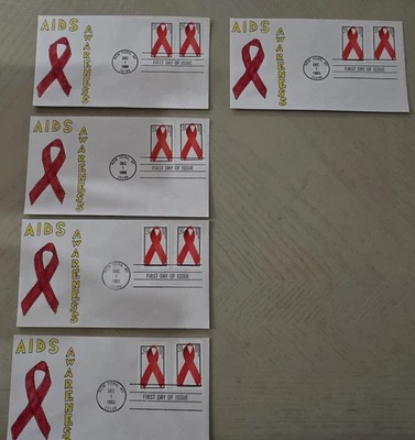 Scott # 3806 (Lot Of 5) Aids Awareness First Day Of Issue Hand-Colored - Image 1 of 2