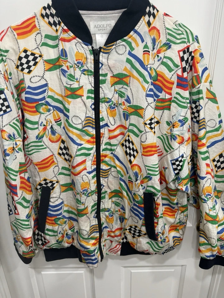 Chaqueta deportiva vintage Adolfo para mujer banderas náuticas medianas Foto 1 de 4