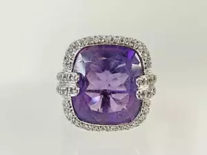 14K White Gold Genuine Amethyst Cubic Zirconia Cocktail Ring SZ 7 (AM1077912) - Picture 1 of 8