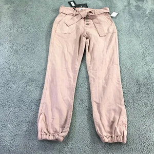 Paige Pants Womens 26 Cropped Mayslie Jogger Pants Belted Pink Button Front - Picture 1 of 9