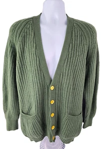 Salvatore Ferragamo Cashmere Heavy Thick Ribbed Cardigan Sweater Green M Italy - Picture 1 of 16