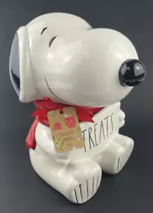 NEW Rae Dunn Peanuts Snoopy Ceramic Cookie Jar Candy Canister Treats 9.5" - Picture 1 of 14