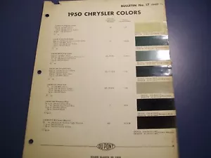1950 Chrysler set chip vernice auto colore - DuPont -2 pagine - Foto 1 di 2