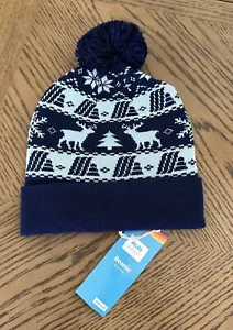 Cappello Aldi Pom Beanie Alberi di Natale Renna Blu Inverno Edizione Limitata Nuovo - Foto 1 di 2