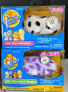 Lot Of 2 Zhu Zhu Pets Hamster Wild Bunch Heidi Moo Co Purple Black White Spots