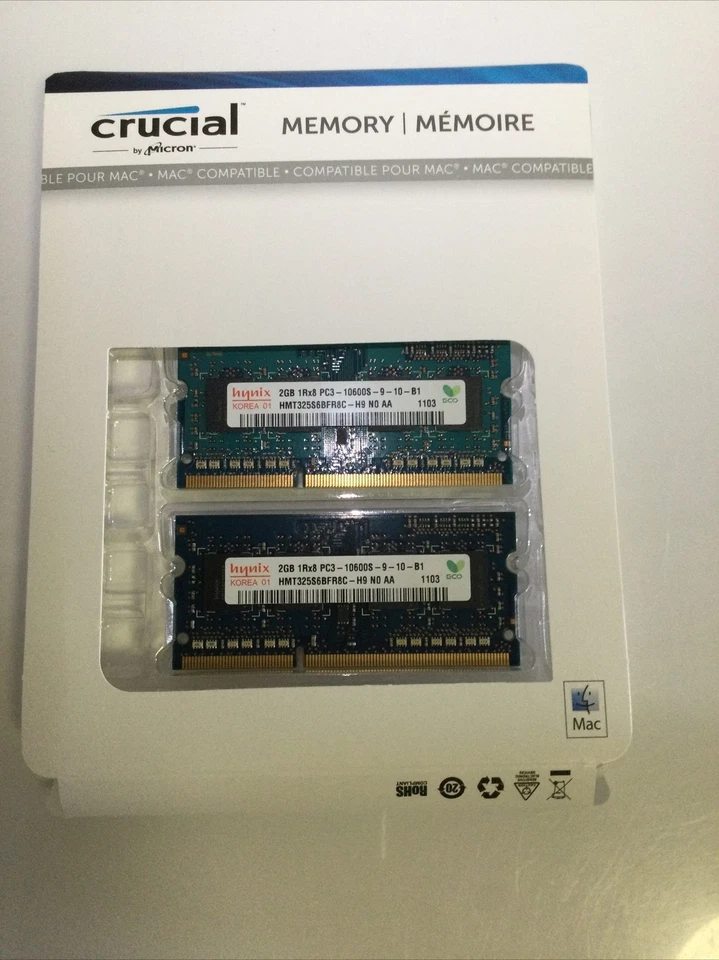 Crucial 4 GB (2x2GB) 1Rx8 PC3 -10600S-9-10-B1 HMT325S6BFR8C-H9  No AA - Image 1 of 4
