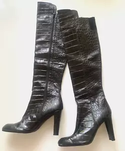 STUART WEITZMAN Boots 10 VIGOR OTK Thigh Over Knee Black CROCODILE Embossed NEW - Picture 1 of 10