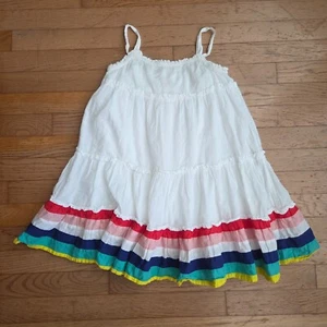 Mini Boden Size 5-6 White Tiered Sundress With Rainbow Hem Adjustable Straps - Picture 1 of 6
