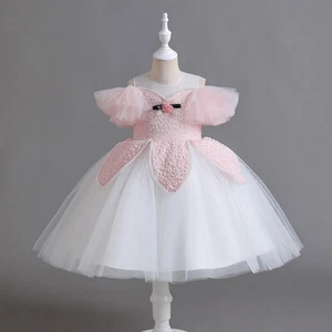 Vintage Flower Kids Party Dress Girls Tulle Wedding Bridesmaid Princess Costume - Picture 1 of 25