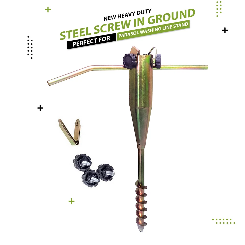 STEEL HEAVY DUTY SCREW IN GROUND SPIKE WASHING LINE PARASOL ROTARY AIRER STAND - Image 1 of 4