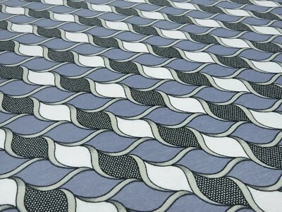 Stoffrest 36x150cm Viskose Jersey abstrakt geometrische Muster blau grau weiß sw - Bild 1 von 4